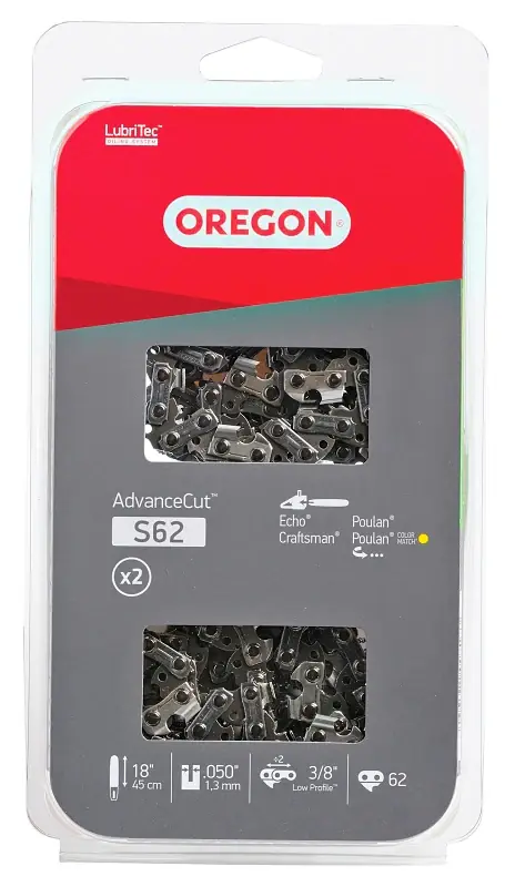Seasonal Sale Oregon S62T Chainsaw Chain, 18 in L Bar, 0.05, 3/8 in TPI/Pitch, 62-Link