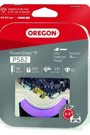 Markdown Oregon PS62 Replacement Chain with Sharpening Stone, 18 in L Bar, 0.05 Gauge, 3/8 in TPI/Pitch, 62-Link