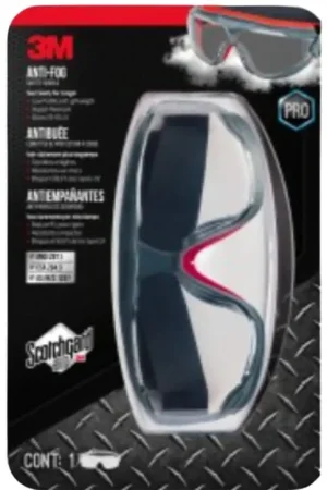 3M 47212H1-VDC-PS Goggles, Anti-Fog Lens, Wraparound Frame, Polycarbonate Frame, Gray/Red Frame, UV Protection: 99.9 % Premium