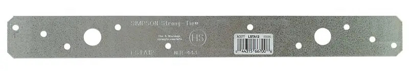 Must Have Simpson Strong-Tie LSTA Series LSTA12 Light Strap Tie, 12 in L, 1-1/4 in W, Steel, Galvanized, Fastening Method: Nail, Pack of 50