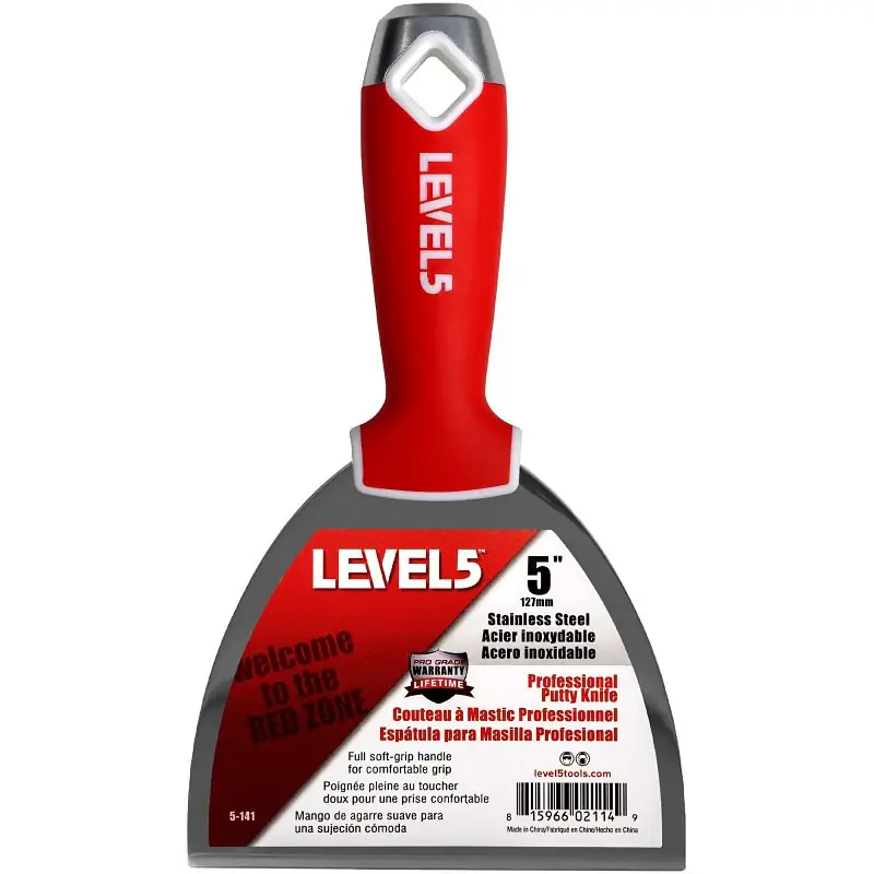 Get Yours Level5 5-141 Joint Putty Knife, 5 in W Blade, Stainless Steel Blade, Soft Grip Handle, Pack of 4