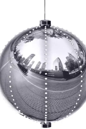 Budget Santas Forest 60832 Ornament, 6 in H, Round Bulb, Plastic, Silver, Internal Light/Music: Internal Light, Pack of 2