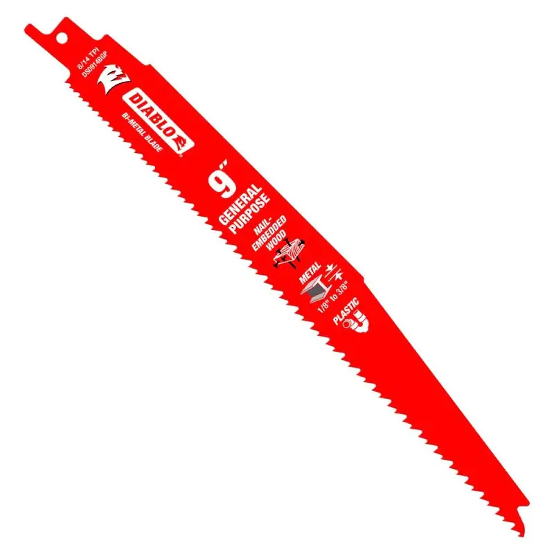 Affordable Diablo DS0914BGP15 Reciprocating Saw Blade, Applicable Materials: Clean Wood, Metal, 1 in W, 9 in L, 8, 14 TPI, 15/PK