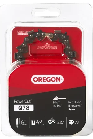 Low Price Oregon PowerCut Q78 Chainsaw Chain, 20 in L Bar, 0.05 Gauge, 0.325 in TPI/Pitch, 78-Link