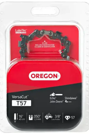 Genuine Oregon VersaCut T57 Chainsaw Chain, 16 in L Bar, 0.05 Gauge, 3/8 in TPI/Pitch, 57-Link