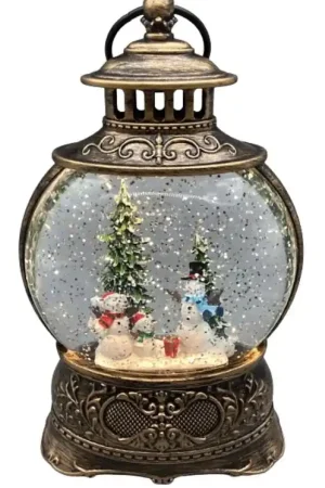 Brand New Santas Forest 21949 Snow Globe Lantern with Snowman Family, 8.5 in H, Snowman Scene Water Globe, Plastic/Resin, Black, Internal Light, Pack of 6