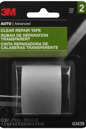 3M 03439 Repair Tape, 115 in L, 1-1/2 in W, Elastic Backing, Transparent Luxury
