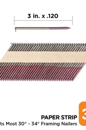 Hot Deal ProFIT 0600271 Collated Nail, 3 in x 0.12 in, 30-Degree, Bright Finish, Smooth Shank, Paper Tape Framing Nails, 2500/Box