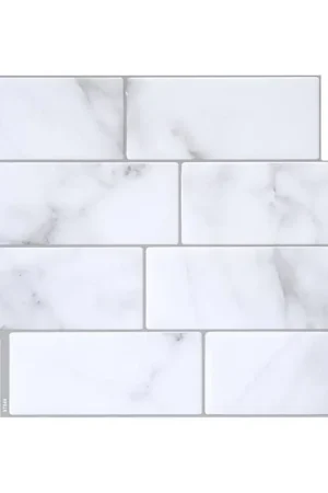 Order Now Smart Tiles 8.38 in. W X 11.56 in. L Gray/White Mosaic Vinyl Adhesive Wall Tile 4 pc, Pack of 6