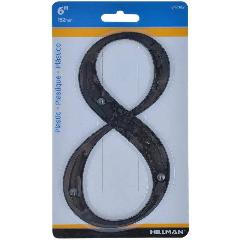 HILLMAN 6 in. Black Plastic Nail-On Number 8 1 pc, Pack of 3 Trending