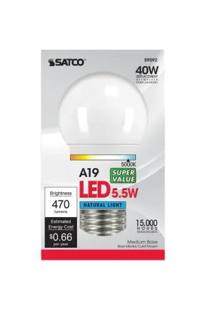Satco A19 E26 (Medium) LED Bulb Natural Light 40 Watt Equivalence 1 pk, Pack of 6 Deal