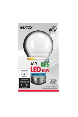 Satco A19 E26 (Medium) LED Bulb Natural Light 60 Watt Equivalence 1 pk, Pack of 6 Get Yours