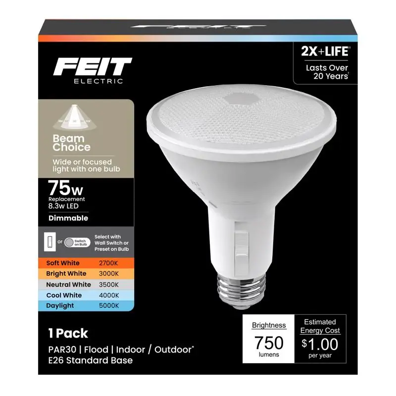 Buy Online Feit PAR30 E26 (Medium) LED Bulb Adjustable White 75 Watt Equivalence 1 pk