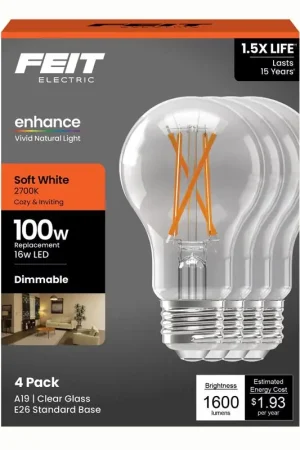 Best Choice Feit A19 E26 (Medium) Filament LED Bulb Soft White 100 Watt Equivalence 4 pk