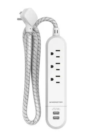 Shop Now Monster 4 ft. L 3 outlets Power Strip with USB Ports White