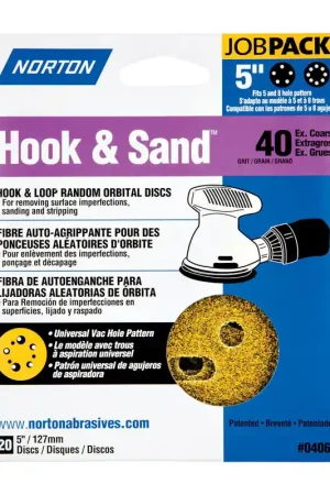 Best Choice Norton Hook & Sand 5 in. Aluminum Oxide Hook and Loop A250/A290 Sanding Disc 40 Grit Extra Coarse 20