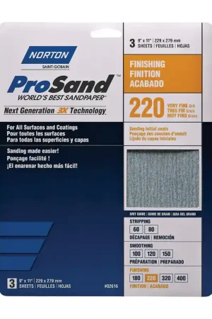 Weekend Sale Norton ProSand 11 in. L X 9 in. W 220 Grit Aluminum Oxide Sandpaper 3 pk