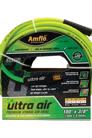 Amflo Ultra Air 100 ft. L X 3/8 in. D Rubber/PVC Hybrid Air Hose 300 psi Yellow Same Day Shipping