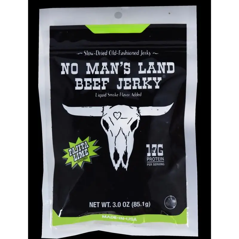 Factory Price No Man's Land Fajita Lime Beef Jerky 3 oz Bagged, Pack of 8