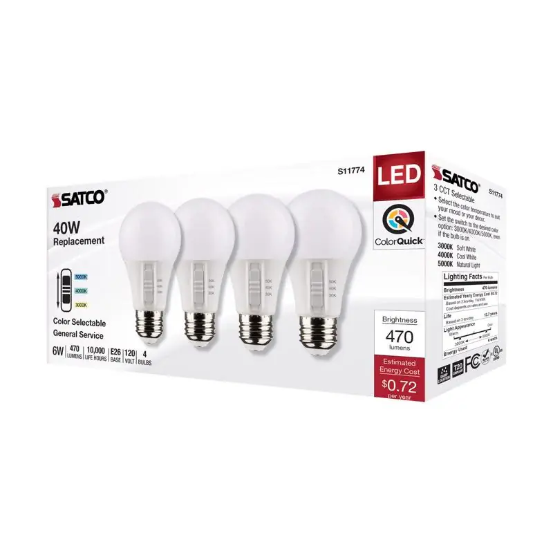 Limited Offer Satco A19 E26 (Medium) LED Bulb Tunable White/Color Changing 40 Watt Equivalence 4 pk