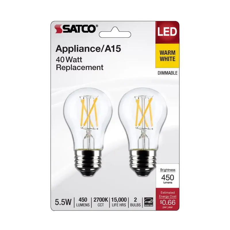 Trusted Brand Satco A15 E26 (Medium) Filament LED Bulb Warm White 40 Watt Equivalence 2 pk