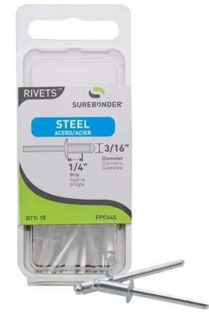 Surebonder 3/16 in. D X 1/4 in. Steel Blind Rivets Silver 15 pc Fan Favorite