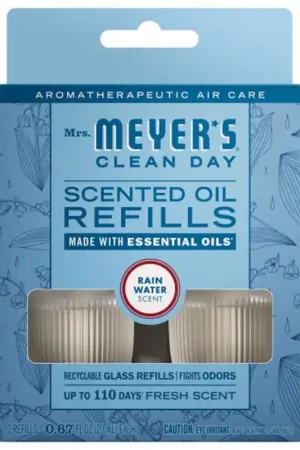 Mrs. Meyer's Clean Day Rain Water Scent Air Freshener Oil Refill 0.67 oz Liquid 2 pk, Pack of 4 New Release