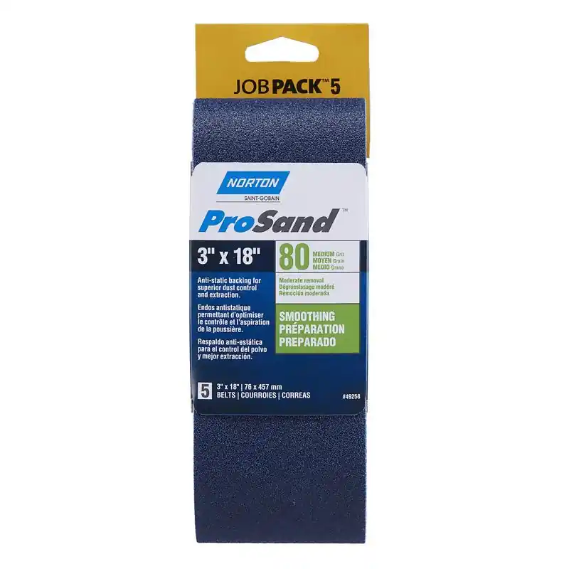 Top Pick Norton ProSand 18 in. L X 3 in. W Zirconia Alumina Sanding Belt 80 Grit Medium 5 pc