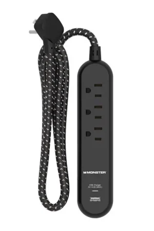 Top Pick Monster 4 ft. L 3 outlets Power Strip with USB Ports Black