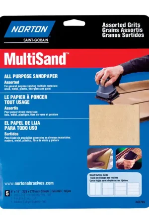 Clearance Norton MultiSand 11 in. L X 9 in. W Assorted Grit Aluminum Oxide All Purpose Sandpaper 5 pk