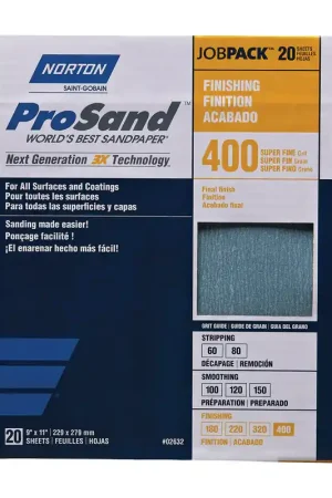 Discount Norton ProSand 11 in. L X 9 in. W 400 Grit Aluminum Oxide Sandpaper 20 pk