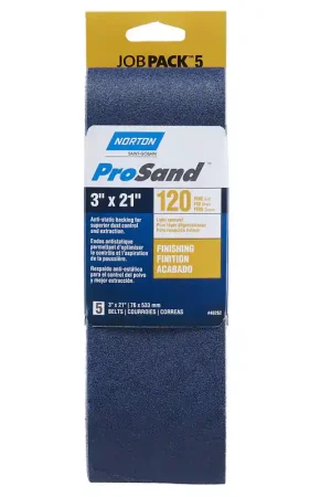 Brand New Norton ProSand 21 in. L X 3 in. W Zirconia Alumina Finishing Sanding Belt 120 Grit Fine 5 pc