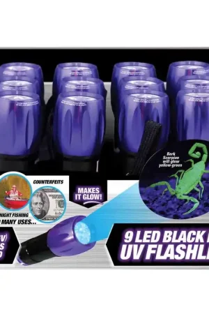 Secure Checkout Scorpion 9 LED 54 lm Black/Purple LED UV Flashlight AAA Battery, Pack of 12