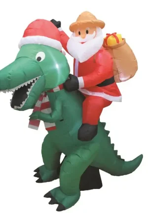 A Holiday Company Jurassic Santa LED Dinosaur with Santa 6 ft. Inflatable Price Cut