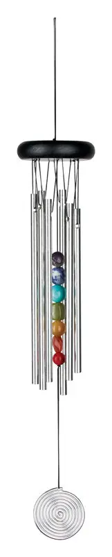 Woodstock Chimes Eastern Energies Silver Aluminum/Wood 17 in. Seven Stone Chakra Chime Same Day Shipping