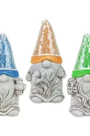 Don't Miss Out Exhart Assorted Resin 8 in. H Mosaic Hat Gnomes Solar Statue, Pack of 3