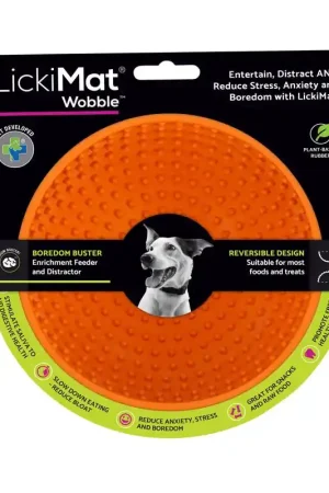 Trending LickiMat Wobble Orange Rubber Slow Feeder For Dogs