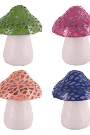 Authentic Luminous Garden Metal/Resin Assorted 6 in. Mushroom Statue, Pack of 12