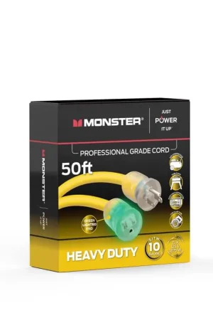 Best Price Monster Just Power It Up Outdoor 50 ft. L Yellow Extension Cord 10/3 SJTW, Pack of 2