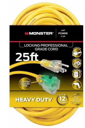 Monster Just Power It Up Outdoor 25 ft. L Yellow Extension Cord 12/3 SJTW Holiday Sale