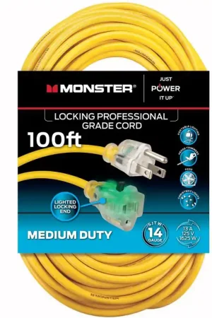 Monster Just Power It Up Outdoor 100 ft. L Yellow Extension Cord 14/3 SJTW Fan Favorite
