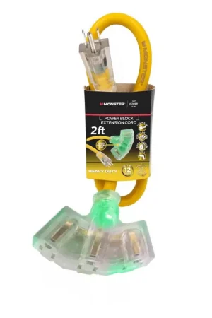 New Release Monster Just Power It Up Outdoor 2 ft. L Yellow Extension Cord 12/3 SJTW