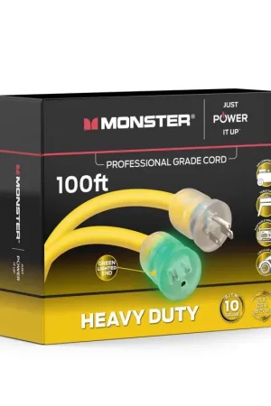 Monster Just Power It Up Outdoor 100 ft. L Yellow Extension Cord 10/3 SJTW, Pack of 2 Budget