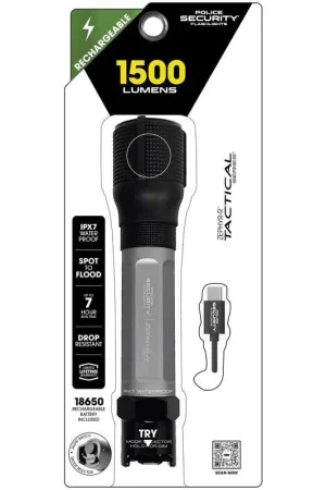 Police Security Zephyr-R Tactical 1500 lm Black/Gray LED Rechargeable Flashlight 18650 Battery Sale