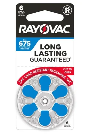 Certified Rayovac Zinc Air 675 1.45 V Hearing Aid Battery 6 pk