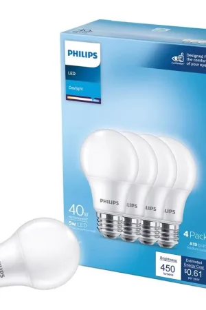 Philips A19 E26 (Medium) LED Bulb Daylight 40 Watt Equivalence 4 pk Affordable