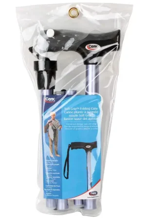 Carex Health Brands Blue Soft-Grip Folding Cane w/Strap Aluminum/Plastic 37 in. H X 5.06 in. L Markdown