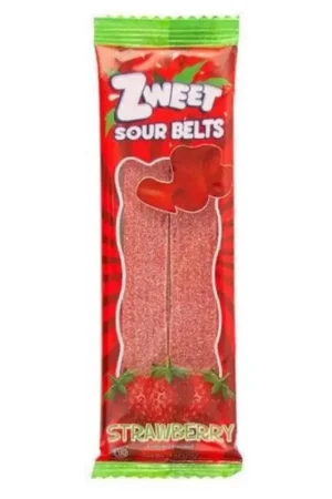 Zweet Sour Strawberry Belts Licorice Candy 0.7 oz, Pack of 24 Brand New