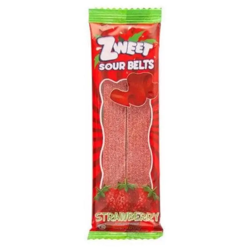 Zweet Sour Strawberry Belts Licorice Candy 0.7 oz, Pack of 24 Brand New