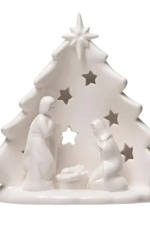 Bargain Creative Co-Op White Holy Family with Tree & Cut-Outs Table Decor 6 in., Pack of 6